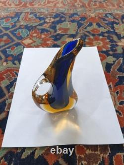 Murano Sommerso Glass Vase Blue Amber Teardrop Form Flavio Poli 6.5