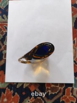 Murano Sommerso Glass Vase Blue Amber Teardrop Form Flavio Poli 6.5
