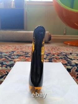 Murano Sommerso Glass Vase Blue Amber Teardrop Form Flavio Poli 6.5