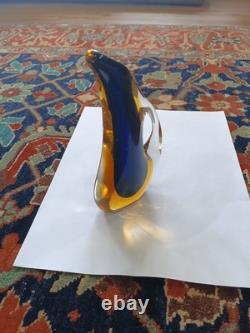 Murano Sommerso Glass Vase Blue Amber Teardrop Form Flavio Poli 6.5