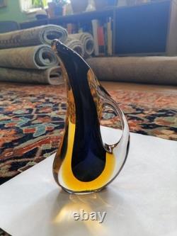 Murano Sommerso Glass Vase Blue Amber Teardrop Form Flavio Poli 6.5