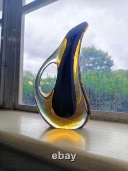 Murano Sommerso Glass Vase Blue Amber Teardrop Form Flavio Poli 6.5