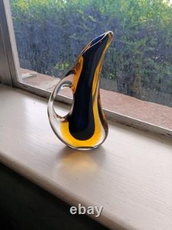 Murano Sommerso Glass Vase Blue Amber Teardrop Form Flavio Poli 6.5
