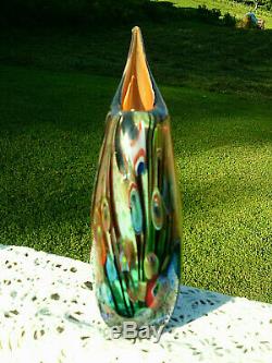 Murano Sommerso Hand Blown Burgundy/Blue Art Glass Vase 11H