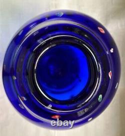 Murano Style Blue Blown Glass Vase with Millefiori