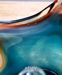 Murano Style Extreme Swung Large Art Glass Vase Planter Orange Blue Green