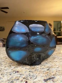 Murano Style Glass Battuto Vase Blue And Black