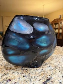 Murano Style Glass Battuto Vase Blue And Black