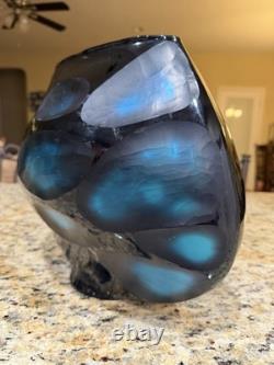 Murano Style Glass Battuto Vase Blue And Black