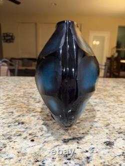 Murano Style Glass Battuto Vase Blue And Black