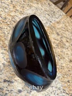 Murano Style Glass Battuto Vase Blue And Black