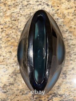 Murano Style Glass Battuto Vase Blue And Black