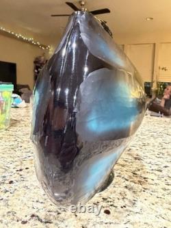 Murano Style Glass Battuto Vase Blue And Black