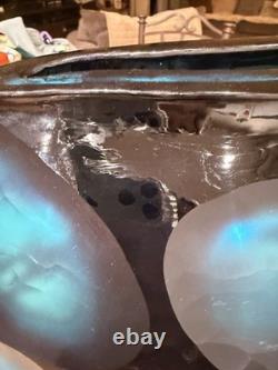 Murano Style Glass Battuto Vase Blue And Black