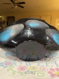 Murano Style Glass Battuto Vase Blue And Black