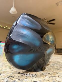 Murano Style Glass Battuto Vase Blue And Black