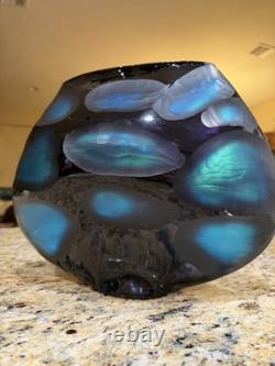 Murano Style Glass Battuto Vase Blue And Black