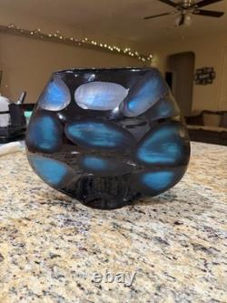Murano Style Glass Battuto Vase Blue And Black