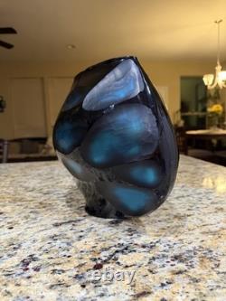 Murano Style Glass Battuto Vase Blue And Black