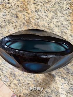 Murano Style Glass Battuto Vase Blue And Black