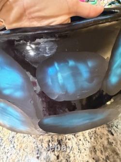 Murano Style Glass Battuto Vase Blue And Black