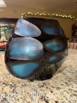 Murano Style Glass Battuto Vase Blue And Black