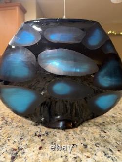 Murano Style Glass Battuto Vase Blue And Black