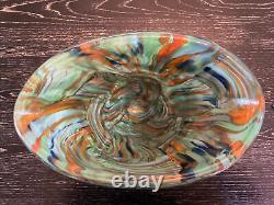 Murano (Style) Green, Orange, Blue & Brown Swirled Blown Glass Vase Pristine