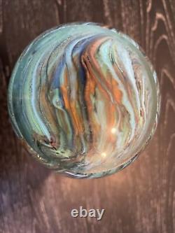 Murano (Style) Green, Orange, Blue & Brown Swirled Blown Glass Vase Pristine