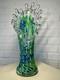 Murano Style Hand Blown Art Glass Blue Turquoise Clear Ribbon Stretch/Swung Vase