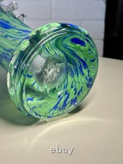 Murano Style Hand Blown Art Glass Blue Turquoise Clear Ribbon Stretch/Swung Vase