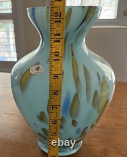Murano Style Hand Blown Large Cased Glass Vase Italy Turquoise Spotted Copper