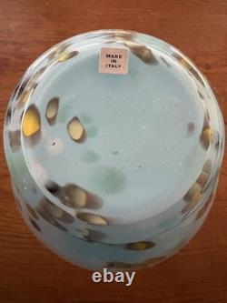 Murano Style Hand Blown Large Cased Glass Vase Italy Turquoise Spotted Copper