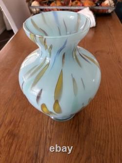 Murano Style Hand Blown Large Cased Glass Vase Italy Turquoise Spotted Copper