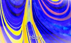Murano Style Hand Blown Multicolored Swirl Cobalt Blue Art Glass Vase 13 Tall