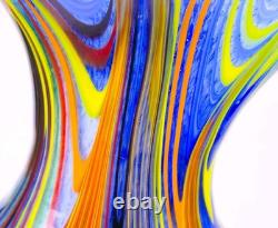 Murano Style Hand Blown Multicolored Swirl Cobalt Blue Art Glass Vase 13 Tall