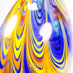 Murano Style Hand Blown Multicolored Swirl Cobalt Blue Art Glass Vase 13 Tall
