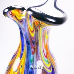 Murano Style Hand Blown Multicolored Swirl Cobalt Blue Art Glass Vase 13 Tall