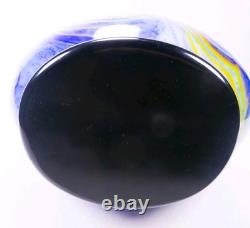 Murano Style Hand Blown Multicolored Swirl Cobalt Blue Art Glass Vase 13 Tall