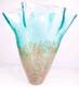Murano Style Teal Art Glass Vase Ruffled Rim Copper Spots Handkerchief 11.5