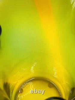 Murano Style Vase Hankerchief Ruffled Green Yellow Orange Blue Signed