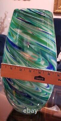 Murano Style Vintage Glass Vase Blue, Green and Gold 13