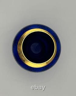 Murano Vecchia Italian Hand-Blown Cobalt Glass Vase VR 24K Gold Gilt