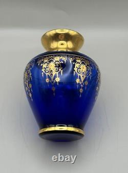 Murano Vecchia Italian Hand-Blown Cobalt Glass Vase VR 24K Gold Gilt