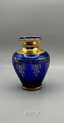 Murano Vecchia Italian Hand-Blown Cobalt Glass Vase VR 24K Gold Gilt