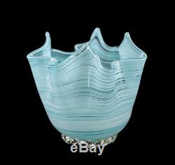 Murano Venetian Art Glass Blue Handkerchief Vase, c. 1970. Gold Fleck Base