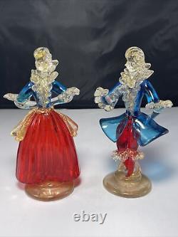 Murano Venetian Art Glass RED Blue Man Woman Figurine Gold Flecks READ