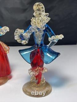 Murano Venetian Art Glass RED Blue Man Woman Figurine Gold Flecks READ