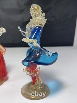 Murano Venetian Art Glass RED Blue Man Woman Figurine Gold Flecks READ