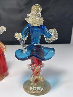 Murano Venetian Art Glass RED Blue Man Woman Figurine Gold Flecks READ